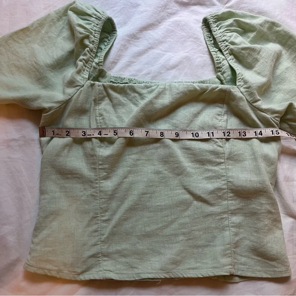 Abercrombie Pale Green Linen Square Neck Puff Sleeve Blouse size Medium